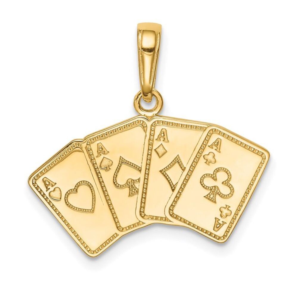 14k Yellow Gold Four of a Kind Aces Playing Cards Pendant